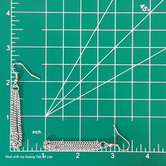 Silver Tone Dangle Drop Earrings Triple Strand Cable Chain Fish Hook Pierced - Picture 8 of 8